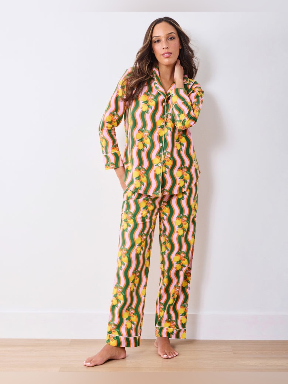 PrintFresh Long Sleeve PJ Set In Lemon Twist